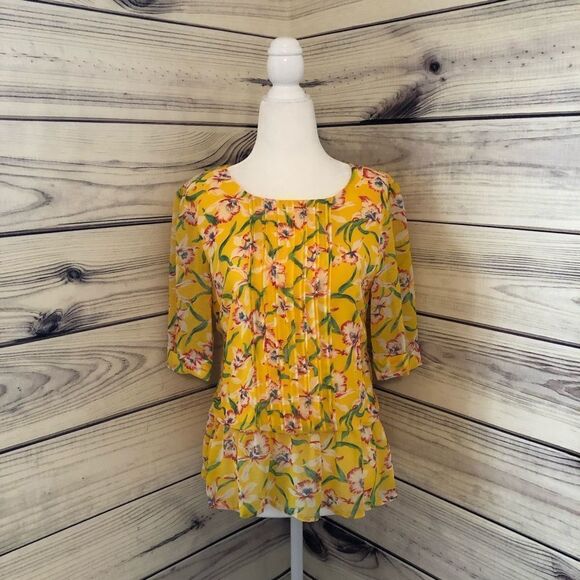 Anthropologie Sunday in Brooklyn Yellow Floral Short Sleeve Blouse - Picture 1 of 7